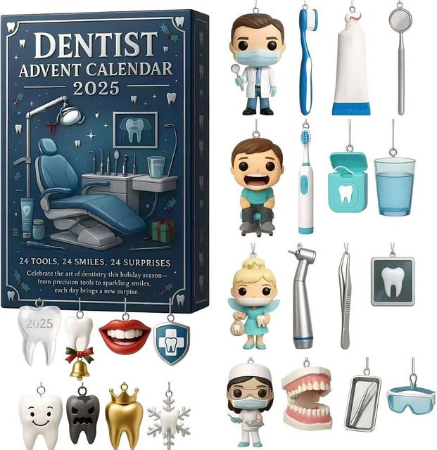 Adventskalender für Kinder mit Dental-Thema für das Jahr 2025 in Blau aus Papier - Bild 1