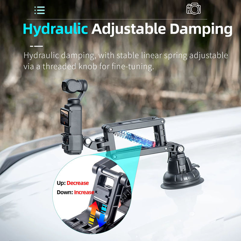 YOULIDA Auto Halterung mit Z-Achsen-Stabilisator und Saugnapf für DJI Pocket 3, Action 4/5 Pro, Insta360 X5 X4 GO3S und GoPro in Schwarz - Bild 2