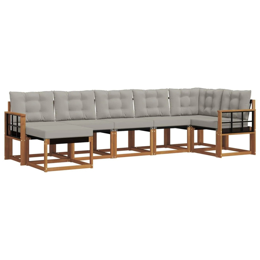 vidaXL Outdoor-Sofagarnitur 7-teilig aus Akazienholz und Textilene in Grau und Natur mit Kissen und Armlehnen - Bild 2
