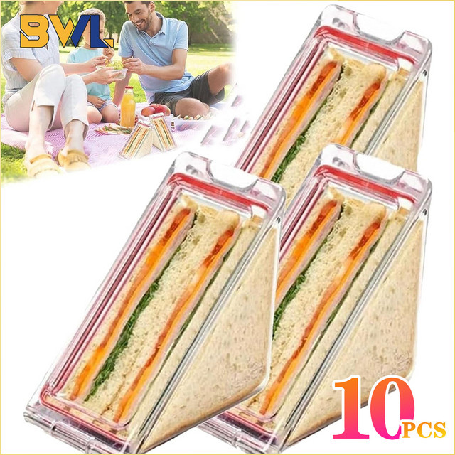 10er Set Trebalena Dreieckige Sandwich Boxen aus Kunststoff, Transparent, Luftdichte und Auslaufsichere Reise-Aufbewahrungsboxen für Kuchen und Snacks - Bild 1