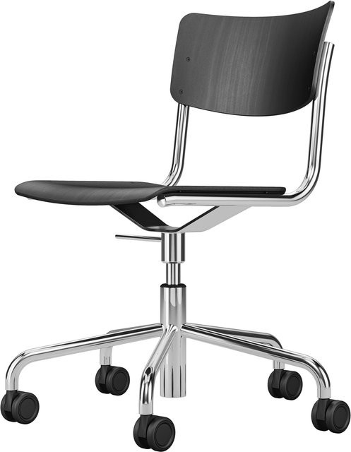 Thonet S 43 Dr Fdr Atelier Drehstuhl aus Stahlrohr in Schwarz mit Rollen - Bild 1