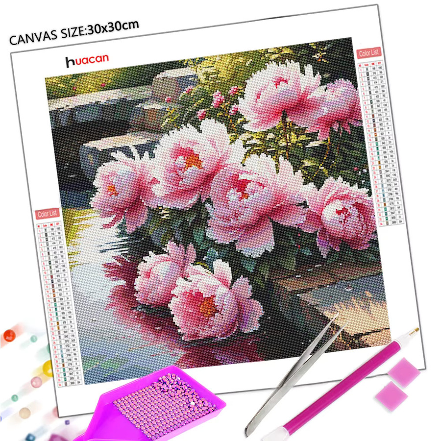 Huacan DIY Diamantmalerei Blumen Mosaik-Kunst Set mit runden Steinen B/B/H: 20 x 20 x 20 cm - Bild 3