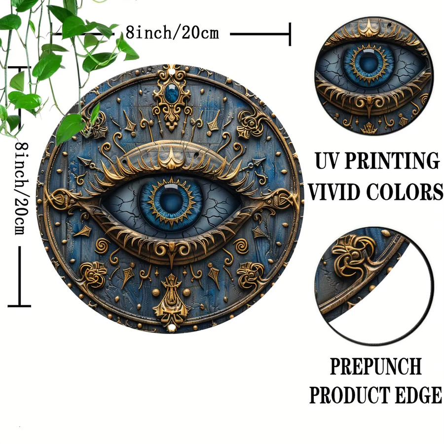 Hello Young Metallbeschilderung mit allsehendem Auge in Blau, antike ägyptische Wanddekoration mit Pyramidenmotiv, rund, B: 20 cm, H: 20 cm, T: 20 cm - Bild 4