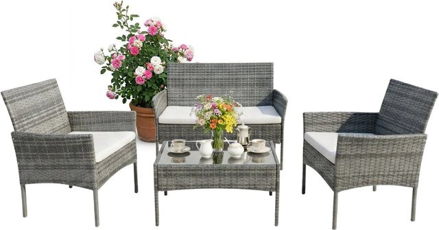 Relaxdays Gartenlounge Set aus Polyrattan in Grau mit Auflagen, 4-teilig - Bild 1
