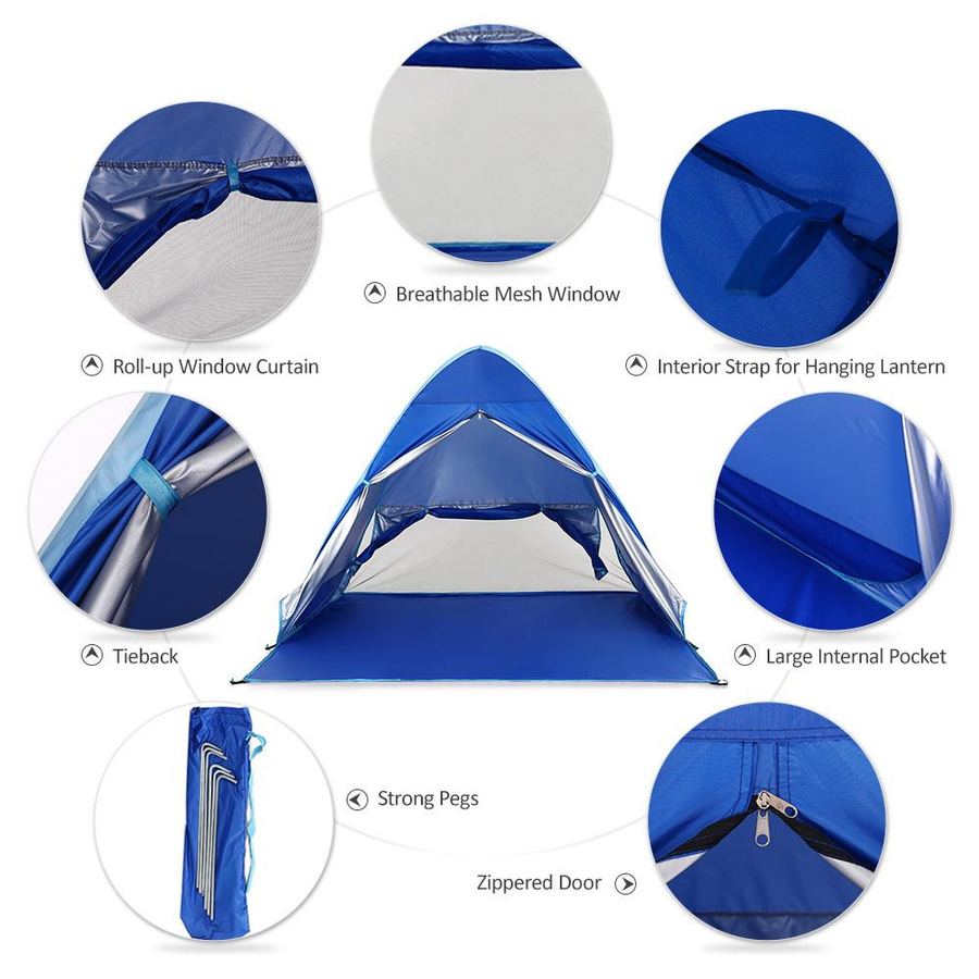 DIYelecs Automatisches Sofort-Aufklapp-Strandzelt mit UV-Schutz in Royal Blue aus Polyester - Bild 4