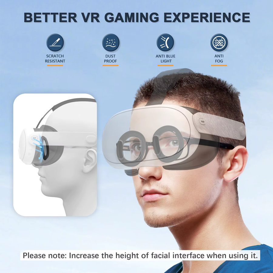 DEVASO Blaulichtfilter-Brille für Meta Quest 3 inklusive Antibeschlag-Tuch und Linsenschutz-Set sowie VR-Brillen-Abstandshalter für Oculus Quest 3 - Bild 2