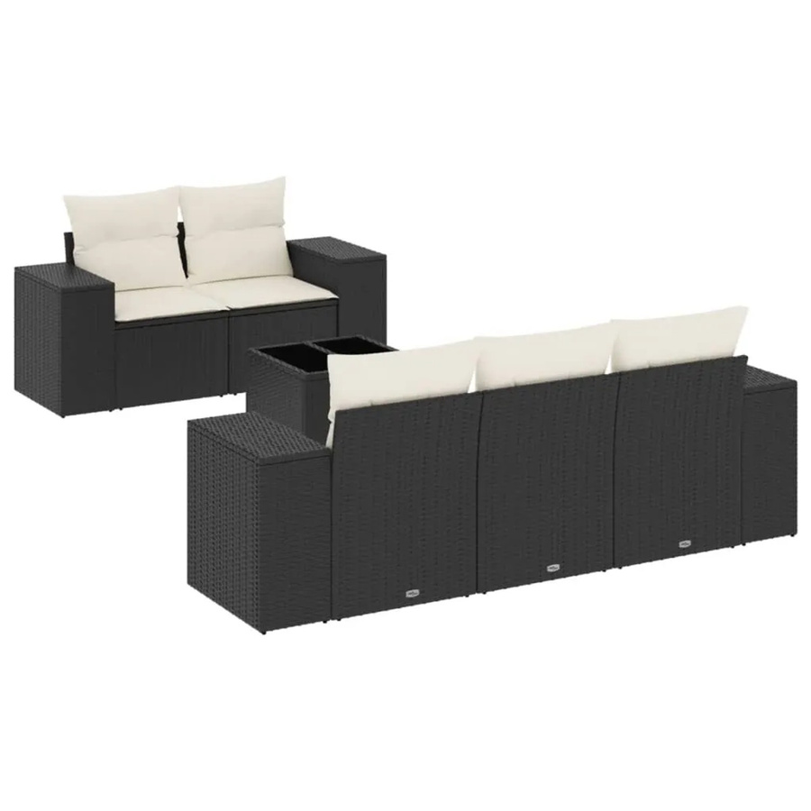 vidaXL 6-tlg. Garten-Sofagarnitur aus Poly-Rattan in Schwarz mit Kissen und Stauraum - Bild 2