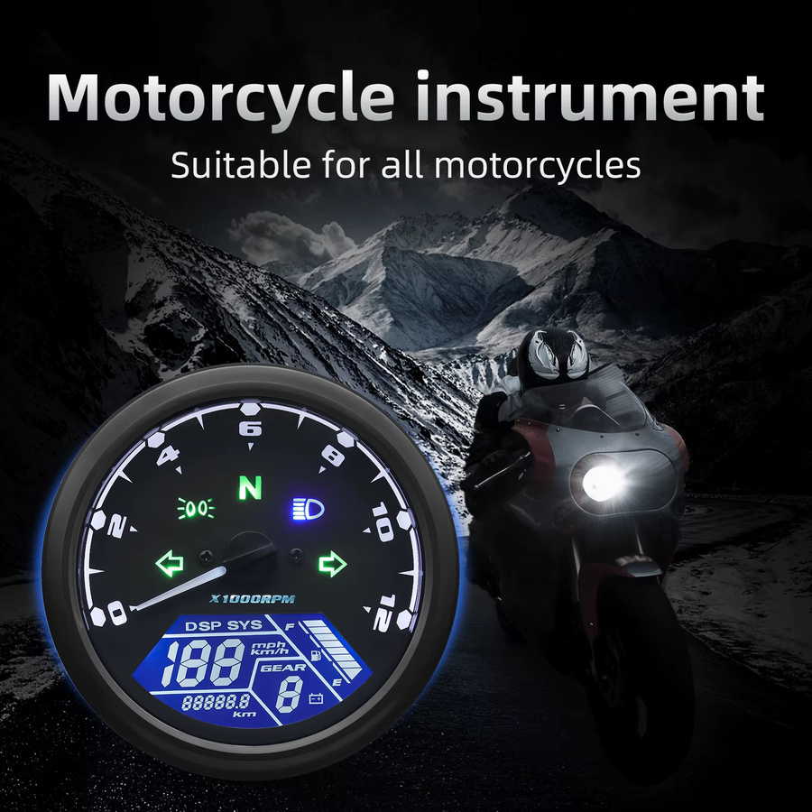 RYSJM Universeller Digitaler Motorrad Tachometer mit LCD-Anzeige, 12000RPM Drehzahlmesser und Kilometerzähler für 1-4 Zylinder, Schwarz - Bild 6