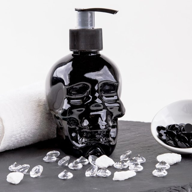 Kreativer Schädel Seifenspender mit Pumpe, nachfüllbare Flasche für Handseife oder Lotion, transparent/schwarz, 350 ml - Bild 1