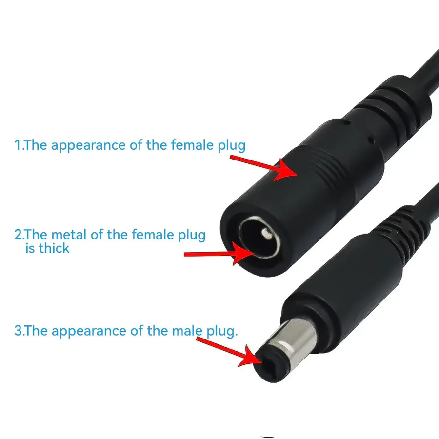 3M DC12V Stromverlängerungskabel Schwarz mit 5,5mm x 2,1mm Stecker Männlich zu Weiblich für LED-Lampen und CCTV Sicherheitskameras - Bild 5