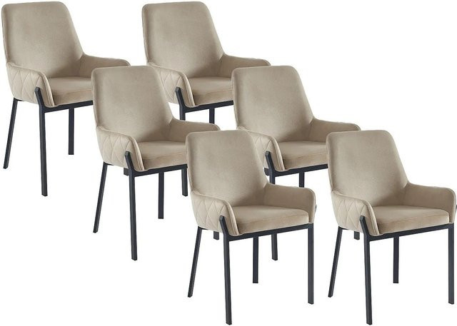 Vente-unique Stuhl Carolona in Beige aus Samt mit Armlehnen und Metallgestell, Breite: 57 cm, Tiefe: 57 cm, Höhe: 57 cm - Bild 1