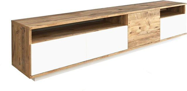 Cedona TV-Board Modern in Naturfarben Hell und Weiß mit Medienfächern, Breite: 180 cm, Tiefe: 44,5 cm, Höhe: 44,6 cm - Bild 1