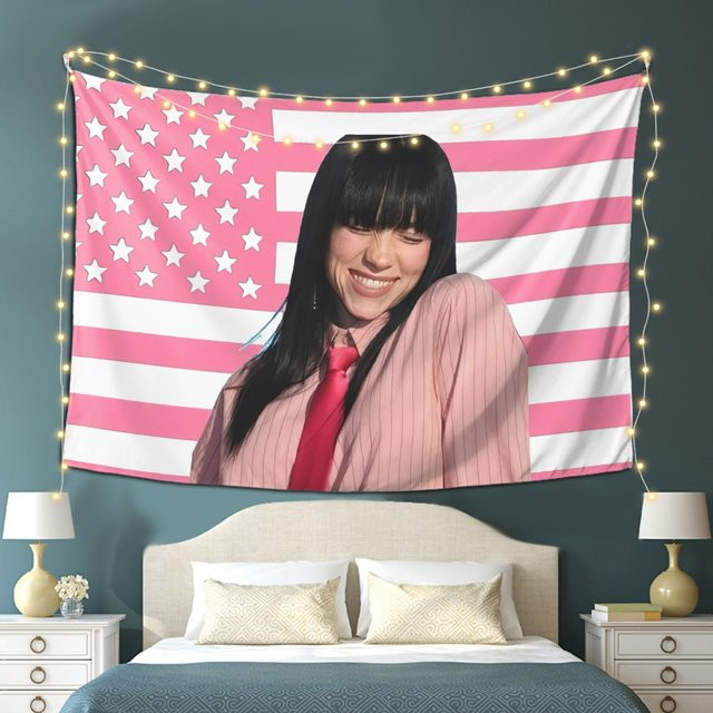 Billie Inspire Wandteppich mit Sternen und Streifen in Rosa und Weiß, Rechteckiges Textildesign - Bild 1