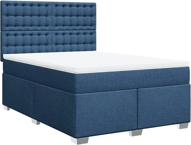 vidaXL Boxspringbett mit Matratze Blau, Hybridbett mit Taschenfederkern und USB-Ladeport sowie Unterbettbeleuchtung, B/T/H: 140 x 200 cm - Bild 1