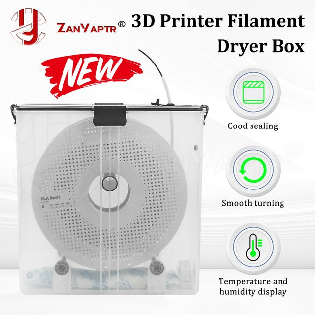 ZANYAPTR Filament-Trocknerbox für 3D-Drucker in Transparent mit Echtzeitüberwachung zur Feuchtigkeitsregulierung für PLA, ABS und PETG - Bild 1