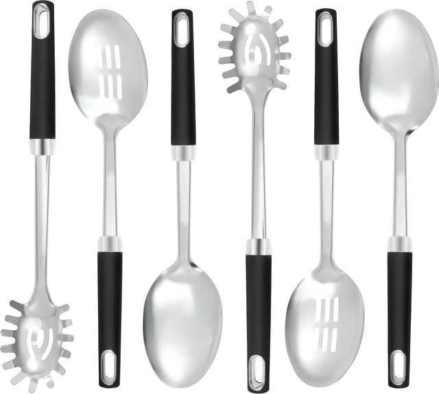 Willstar Servierlöffel Set aus Edelstahl in Silber, 3 oder 6 Teile mit Schlitzlöffel, solidem Löffel und Spaghetti-Löffel, poliert - Bild 1