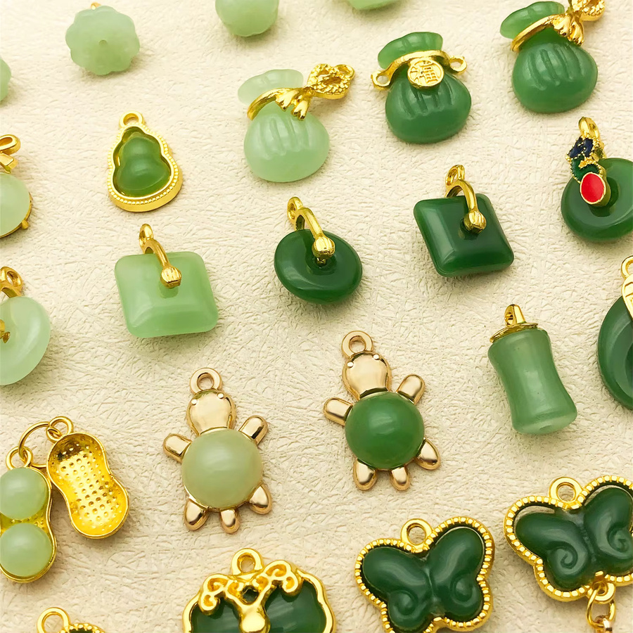 Anhänger, imitierte Hetian-Jade-Naturstein, Gold - Bild 2