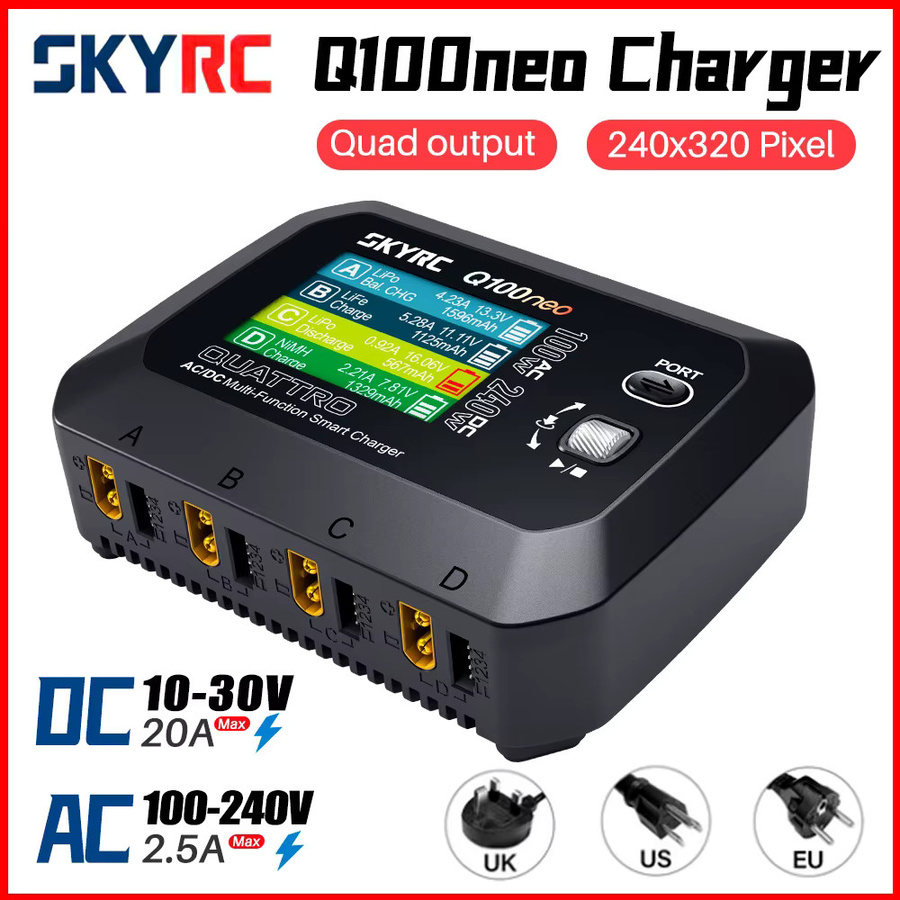 SKYRC Q100neo AC/DC Multifunktions-Smart-Ladegerät in Schwarz mit 2,8 Zoll Display, 100W AC / 240W DC, für LiPo, LiHV, LiFe, Lilon, NiMH, NiCd und Pb Akkus - Bild 4