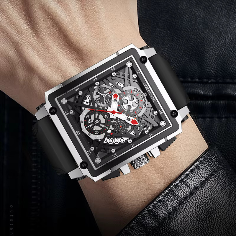 LIGE Chronograph Armbanduhr, Quarz, Schwarz, Silikon, Herren - Bild 5
