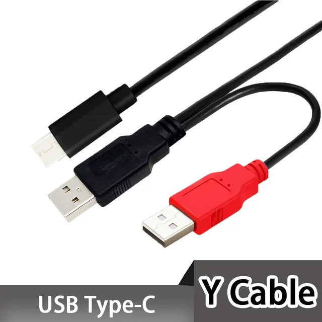 SPEEDIER USB-C auf USB-A Y-Kabel mit Dual Power Data Funktion für Laptop und Festplatte, Schwarz - Bild 1