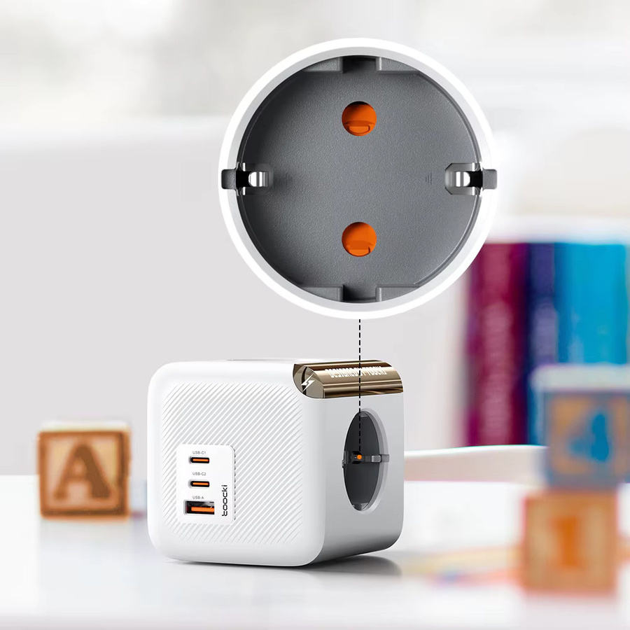 Toocki GaN Steckdosenleiste in Weiß mit 4 AC-Steckdosen, 2 USB-Anschlüssen und 1 USB-C-Anschluss, 33 W PPS, QC3.0, PD20 W und Überlastschutz - Bild 3
