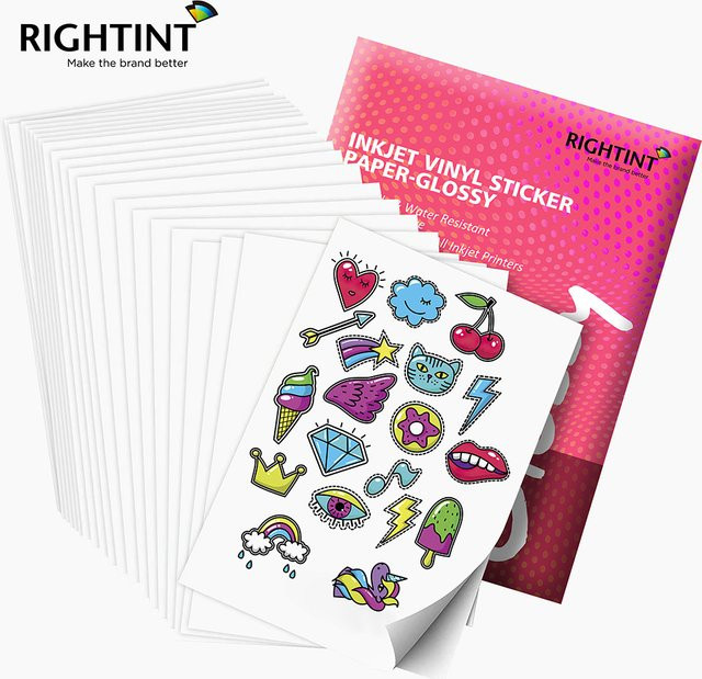 Rightint Selbstklebende PP Vinyl Sticker für Inkjet Drucker, Weiß, Glänzend und Wasserfest - Bild 1