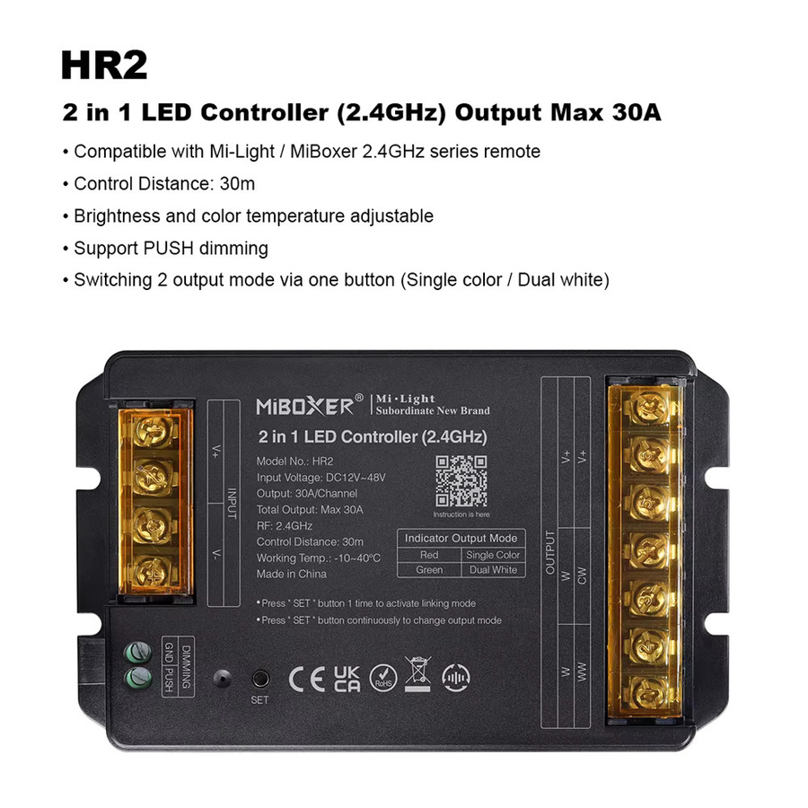 Miboxer HR2 & HR5 2.4 GHz RF LED Controller für RGB, RGBW und CCT LED Streifen, Max. 30A, Farbe: Weiß - Bild 2