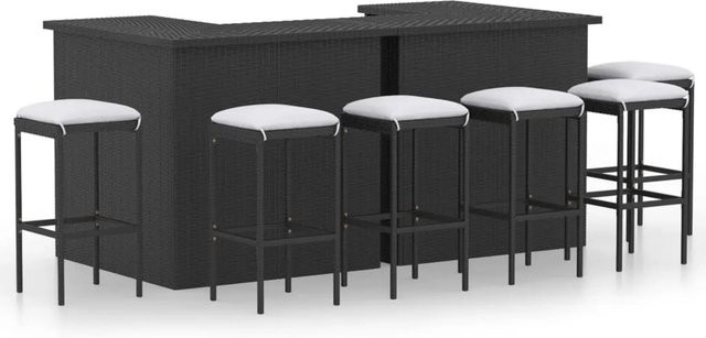 vidaXL 8-tlg Gartenbar-Set aus Poly Rattan mit Kissen in Schwarz - Bild 1