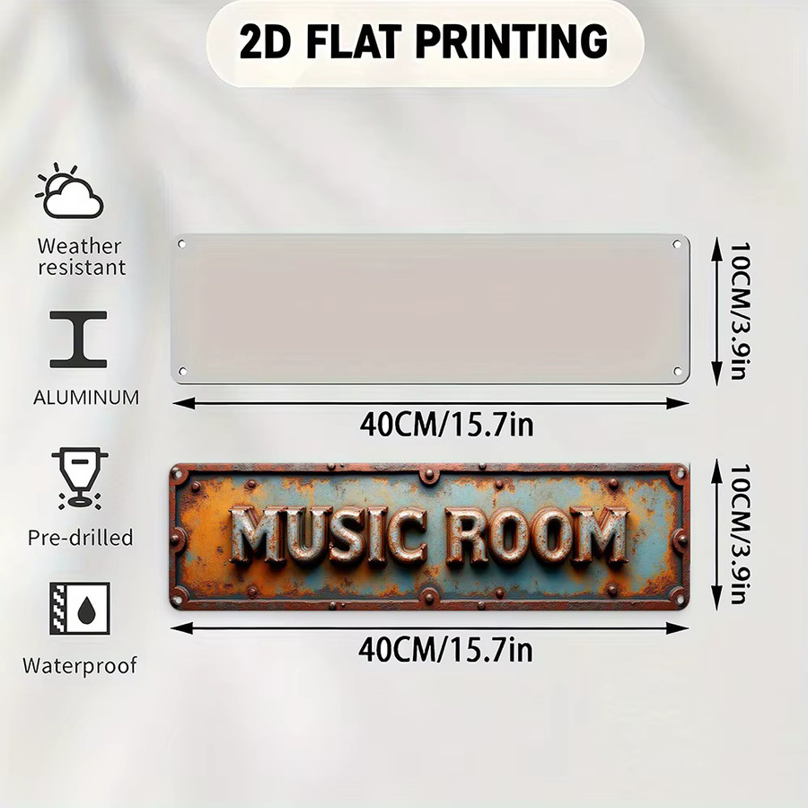 Vintage Metallschild Hello Young Musikzimmer Wanddeko in Orange-Blau mit 3D-Textur-Optik - Bild 3