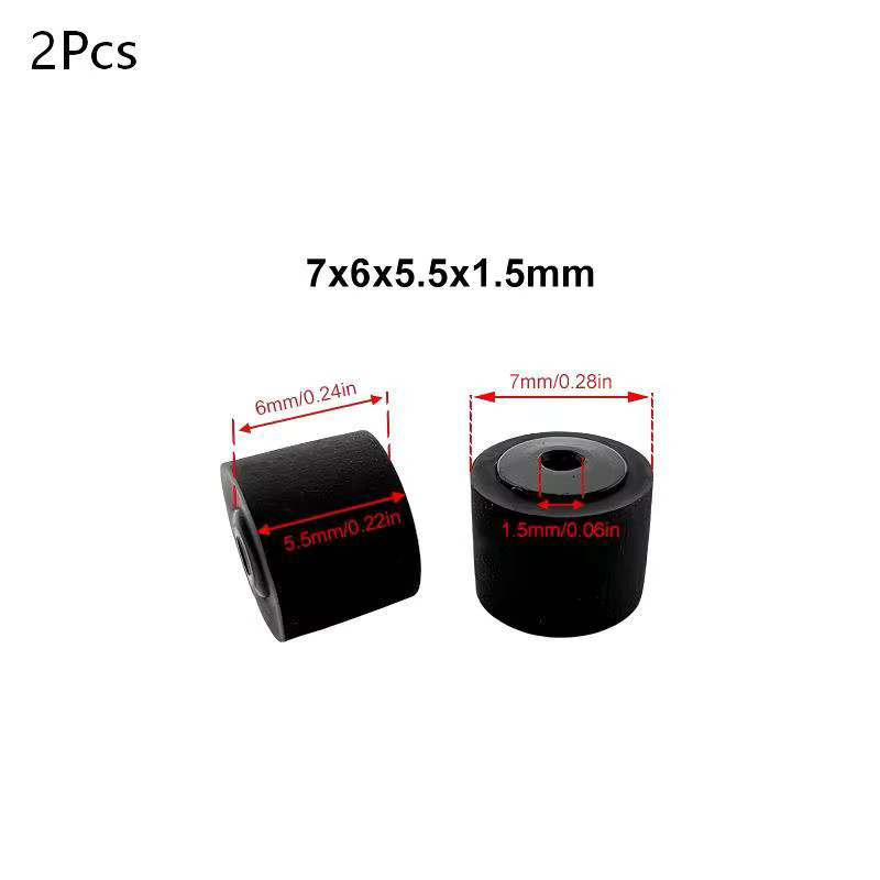 2er-Set Gummi-Andruckrollen in Schwarz für Kassettenplayer, Walkman und Musikplayer, Maße: B: 7 mm, H: 6 mm, T: 5,5 mm, Dicke: 1,5 mm - Bild 2