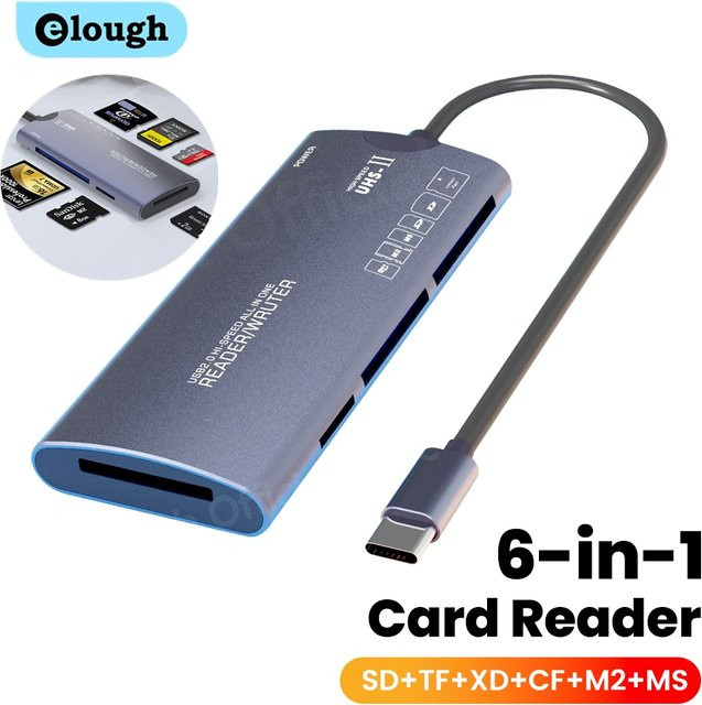 Elough 6-in-1 USB-C Kartenleser mit SD TF XD CF M2 Unterstützung für Hochgeschwindigkeits-Datenübertragung am Laptop - Bild 1