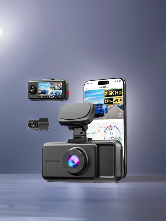 REDTIGER A6 3-Kamera-System Dashcam in Schwarz mit 4K UHD, integriertem 5,8GHz WLAN und GPS für Front-, Innen- und Heckaufnahme inklusive Nachtsicht und Parküberwachung - Bild 8