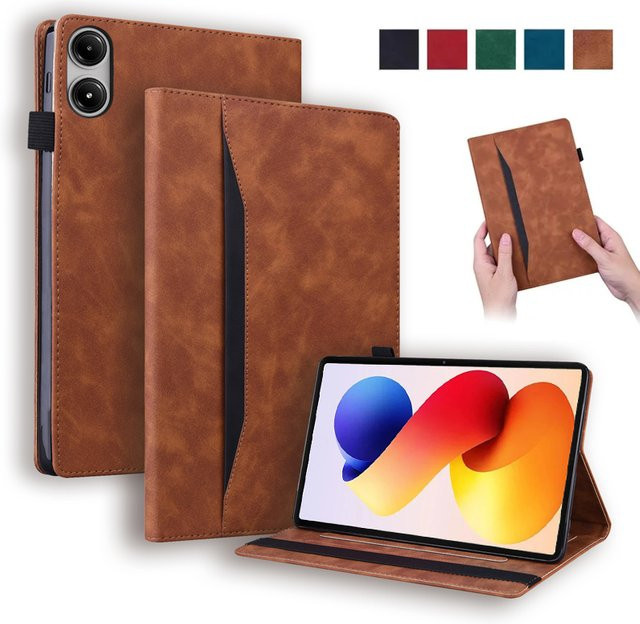 Luxus PU Leder Brieftasche Schutzhülle für Xiaomi Redmi Pad Pro 2025, 12,1 Zoll, in Grün oder Braun - Bild 1