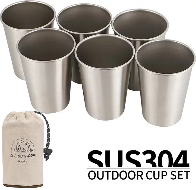 CLS Outdoor-Becher-Set aus 304 Edelstahl in Weiß und Silber für Camping und Picknick - Bild 1