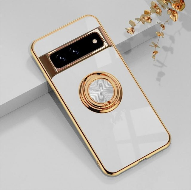 Stoßfeste Google Pixel 8 und 7 Pro Handyhülle aus glänzendem TPU-Silikon mit Ringhalter in Weiß - Bild 1