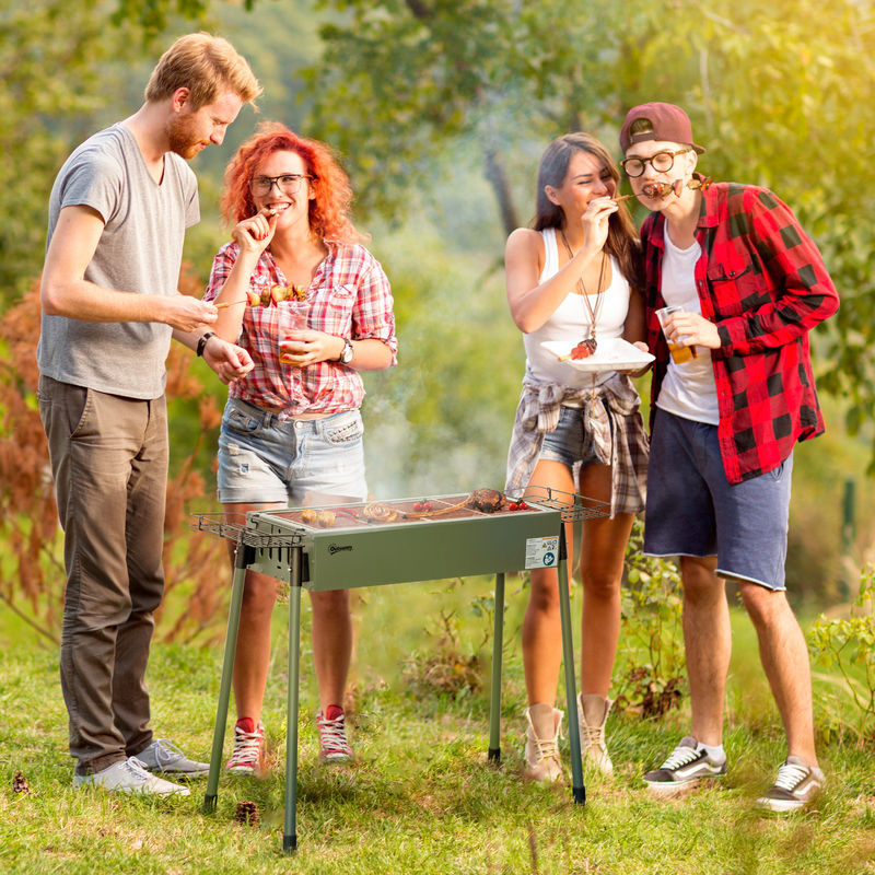 Outsunny Holzkohlegrill Campinggrill aus rostfreiem Stahl und verzinktem Metall mit Seitenkörben und Grillrost-Clip, Dunkelgrün, B: 39 cm, T: 70 cm, H: 77 cm - Bild 2