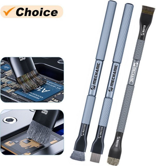 MECHANIC Tragbarer Kleberentfernungs-Pinsel mit Doppel- und Einzelkopf in Silber zur Reinigung und zum Polieren von Handy-Motherboards, CPU und IC Pads - Bild 1