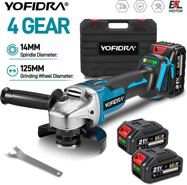 YOFIDRA Bürstenloser Winkelschleifer 125mm M14 Kabelloser Elektrischer Winkelschleifer für Makita 21V Akku - Bild 1