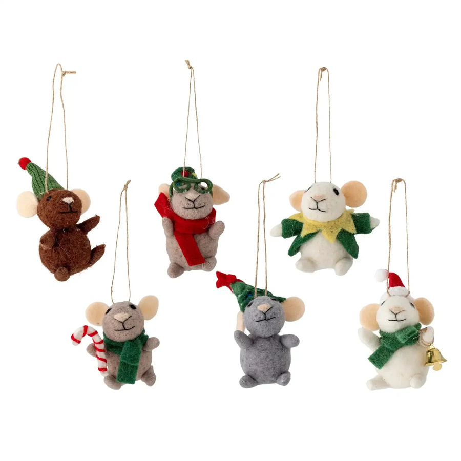 Bloomingville Weihnachtsbaumschmuck-Set Peo aus Wolle in Grün, Rot, Gelb und Multicolour, 6er-Set mit Tierfiguren, Höhe: 13 cm - Bild 1