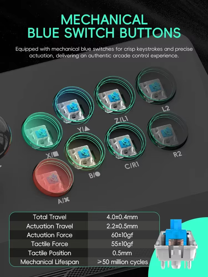DATA FROG Y3A Max Wireless Arcade Fight Stick Controller in Schwarz für PC, Android und Mobile via Bluetooth - Bild 4