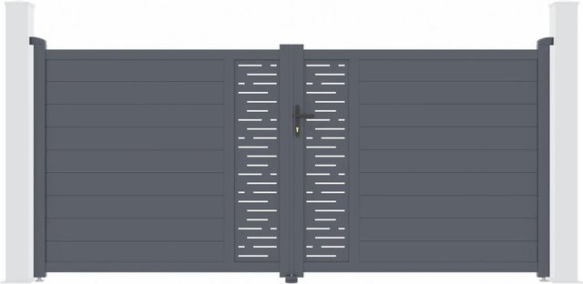 Casanoov Elektrisches Flügeltor Arlberg aus Aluminium in Grau inklusive Ranger B150 Drehtorantrieb, Breite: 355 cm, Höhe: 161 cm - Bild 1