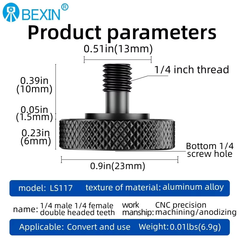 BEXIN Kameraschraube 1/4 bis 1/4 Zoll Adapter für Stativ und Blitzlampenhalterung, Schwarz - Bild 2
