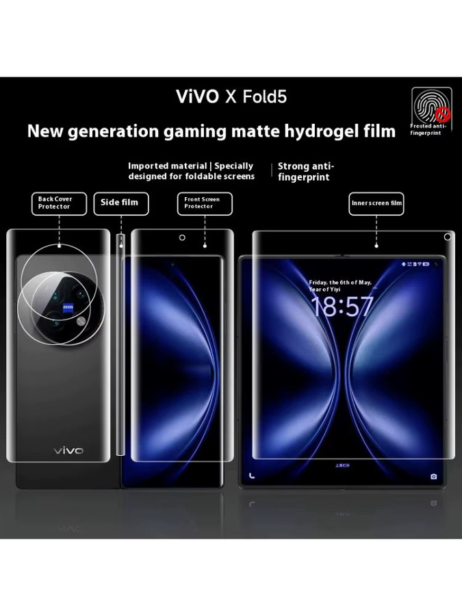 MANLIFU 4 in 1 Hydrogel Displayschutz Matte Soft TPU Folie für vivo X Fold5 und vivo X Fold3 Pro inklusive Scharnier- und Ganzkörper-Schutz Transparent - Bild 6