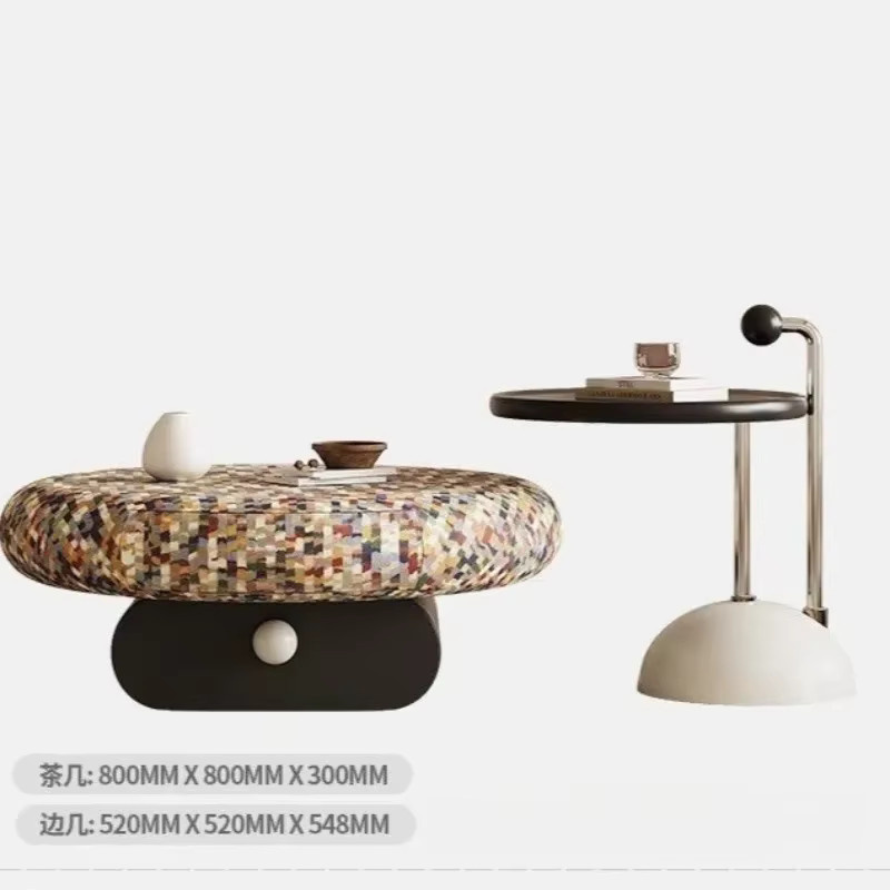 OVOZI Couchtisch Modern Rund mit Lift-Mechanismus und Abstract-Design in Multicolour - Bild 3