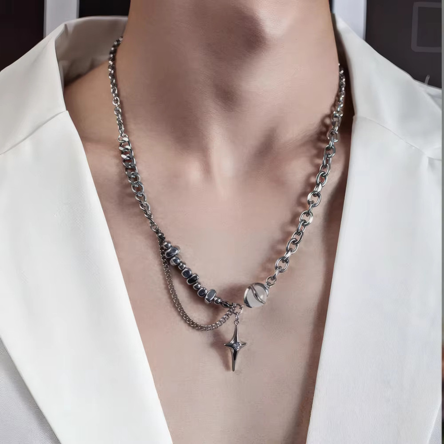 Anhänger Stern Kreuz, Titan, Silber, Zirkonia, Unisex - Bild 3