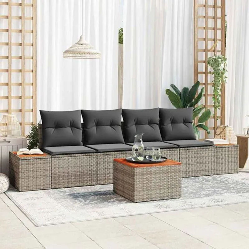 vidaxl Garten-Sofa-Set aus Poly-Rattan mit 5 Kissen in Grau - Bild 1