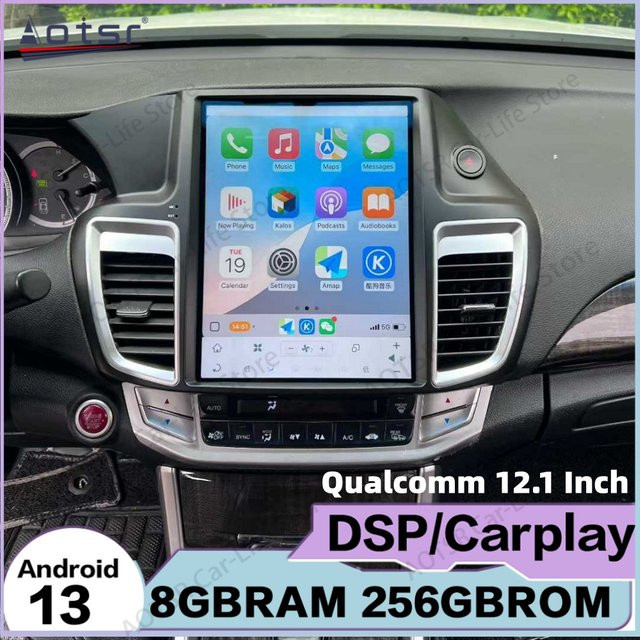 Aotsr Multimedia Android 13 Autoradio mit GPS Navigation und drahtlosem CarPlay für Honda Accord 9 (2014-2016), Schwarz - Bild 1