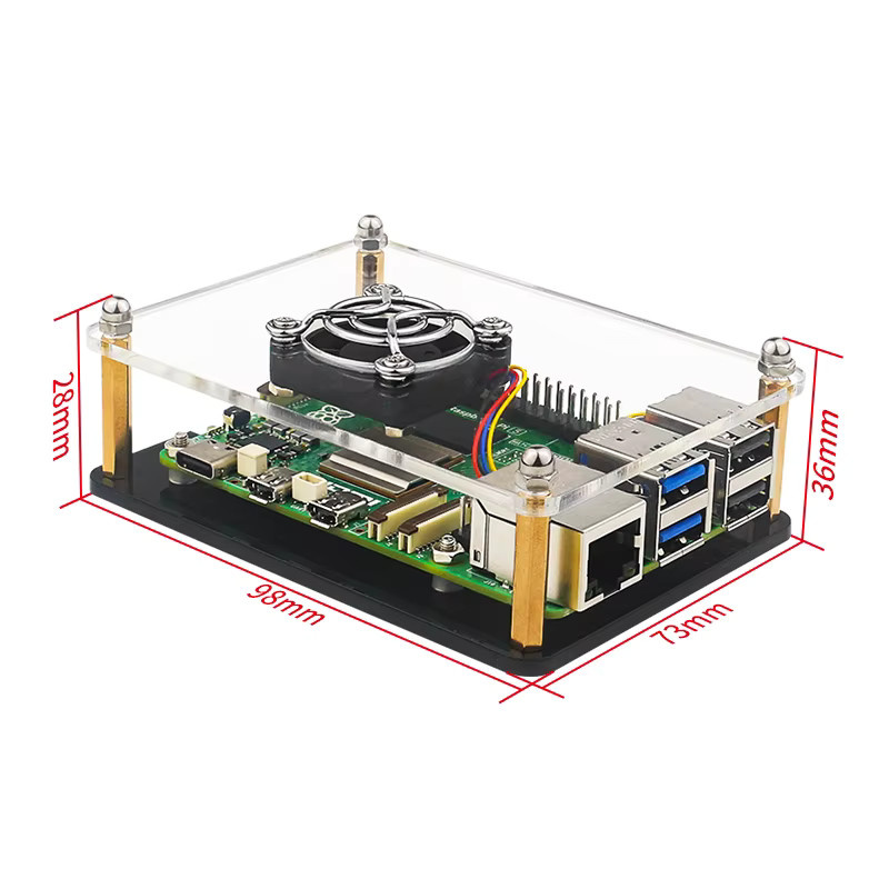 Raspberry Pi 5 Acrylgehäuse in Transparent mit PWM-Lüfter und stapelbarem Design für DIY-Cluster-Projekte - Bild 2