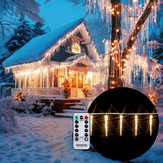 Monzana LED Eiszapfen Lichterkette Warmweiß mit Fernbedienung und Timer, 13m, IP44 für Innen und Außen - Bild 1