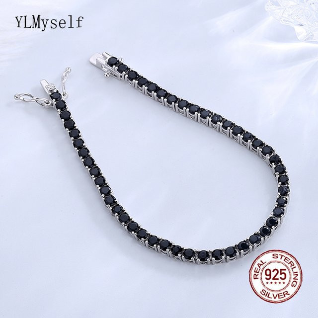 YLMyself Tennis-Armband, 925 Silber, Schwarz, Zirkonia, Damen und Herren - Bild 1